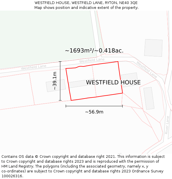 WESTFIELD HOUSE, WESTFIELD LANE, RYTON, NE40 3QE: Plot and title map