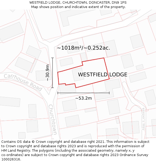 WESTFIELD LODGE, CHURCHTOWN, DONCASTER, DN9 1PS: Plot and title map