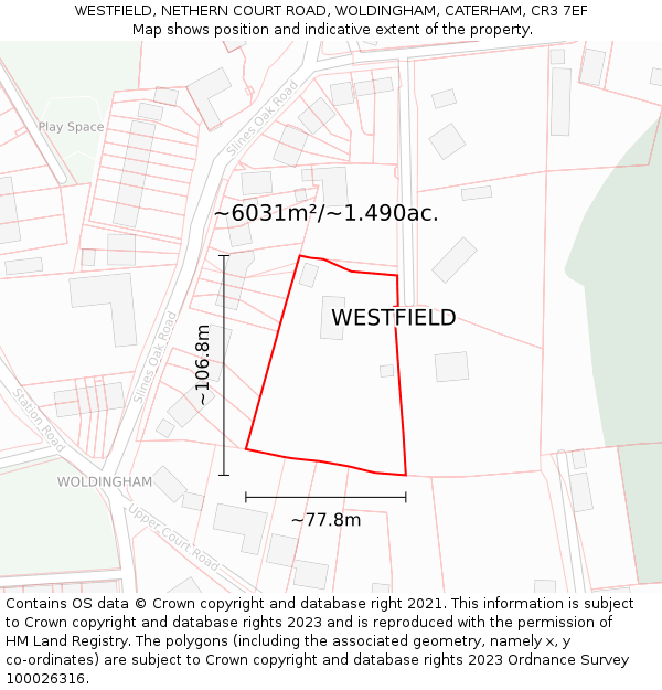 WESTFIELD, NETHERN COURT ROAD, WOLDINGHAM, CATERHAM, CR3 7EF: Plot and title map