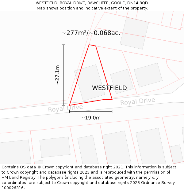 WESTFIELD, ROYAL DRIVE, RAWCLIFFE, GOOLE, DN14 8QD: Plot and title map