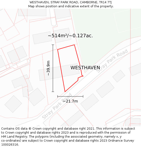 WESTHAVEN, STRAY PARK ROAD, CAMBORNE, TR14 7TJ: Plot and title map