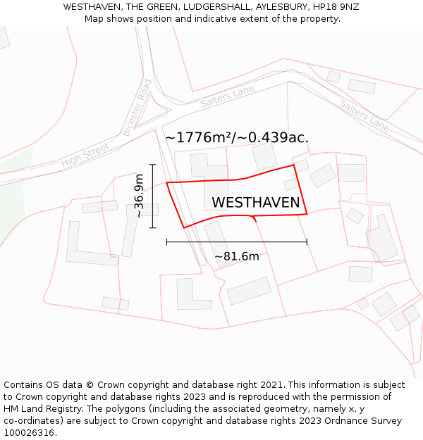 WESTHAVEN, THE GREEN, LUDGERSHALL, AYLESBURY, HP18 9NZ: Plot and title map