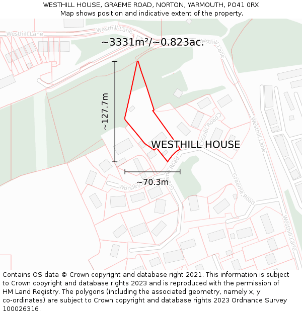 WESTHILL HOUSE, GRAEME ROAD, NORTON, YARMOUTH, PO41 0RX: Plot and title map