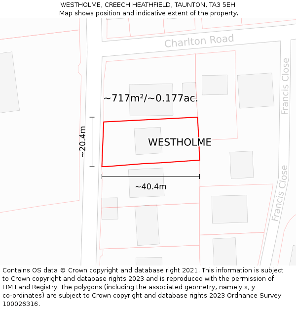 WESTHOLME, CREECH HEATHFIELD, TAUNTON, TA3 5EH: Plot and title map