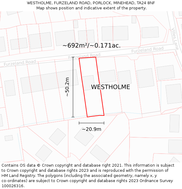 WESTHOLME, FURZELAND ROAD, PORLOCK, MINEHEAD, TA24 8NF: Plot and title map