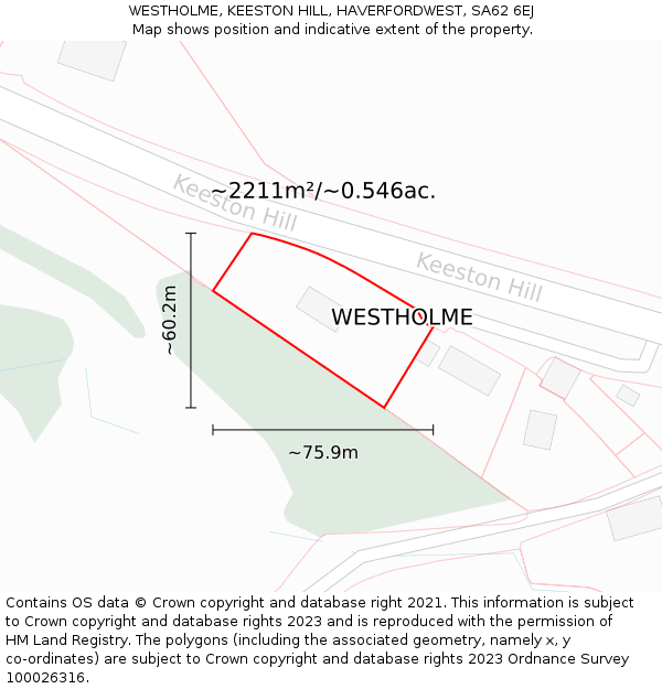 WESTHOLME, KEESTON HILL, HAVERFORDWEST, SA62 6EJ: Plot and title map