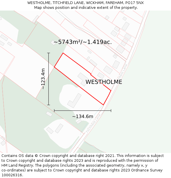 WESTHOLME, TITCHFIELD LANE, WICKHAM, FAREHAM, PO17 5NX: Plot and title map