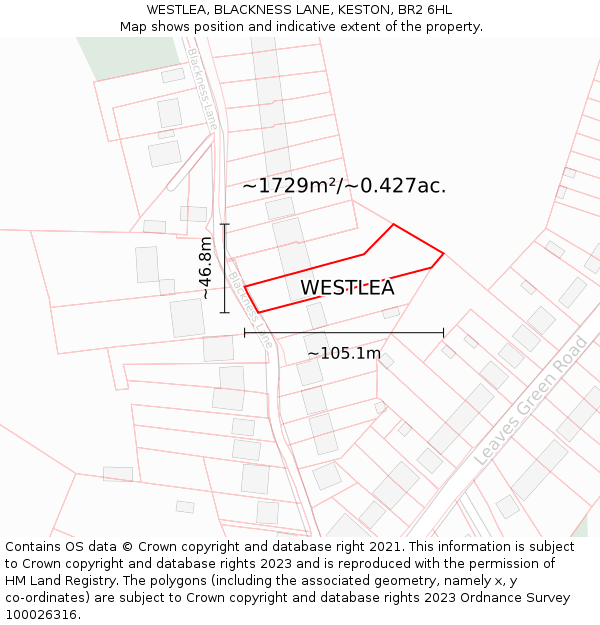 WESTLEA, BLACKNESS LANE, KESTON, BR2 6HL: Plot and title map