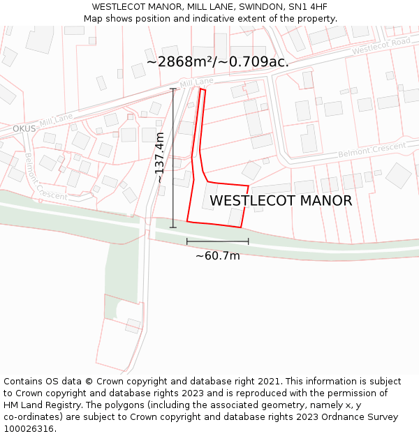 WESTLECOT MANOR, MILL LANE, SWINDON, SN1 4HF: Plot and title map