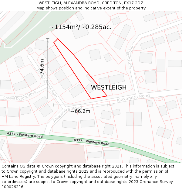 WESTLEIGH, ALEXANDRA ROAD, CREDITON, EX17 2DZ: Plot and title map