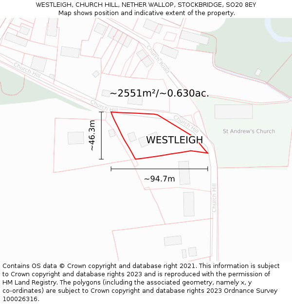 WESTLEIGH, CHURCH HILL, NETHER WALLOP, STOCKBRIDGE, SO20 8EY: Plot and title map