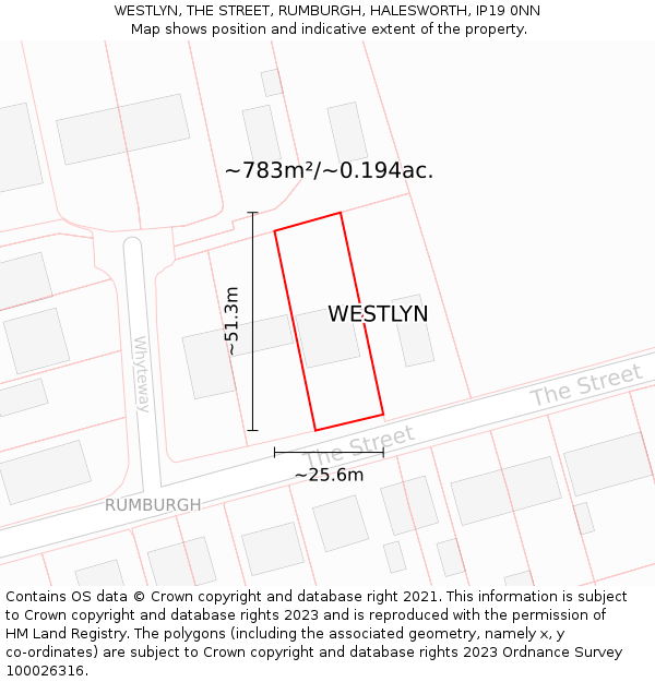 WESTLYN, THE STREET, RUMBURGH, HALESWORTH, IP19 0NN: Plot and title map