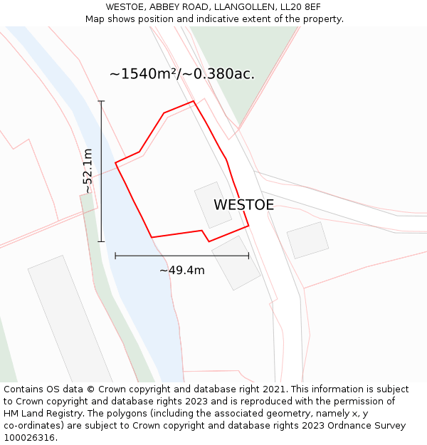 WESTOE, ABBEY ROAD, LLANGOLLEN, LL20 8EF: Plot and title map