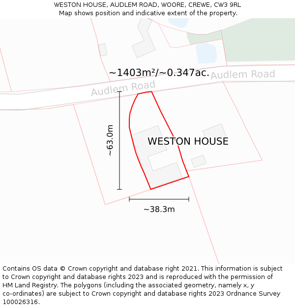 WESTON HOUSE, AUDLEM ROAD, WOORE, CREWE, CW3 9RL: Plot and title map