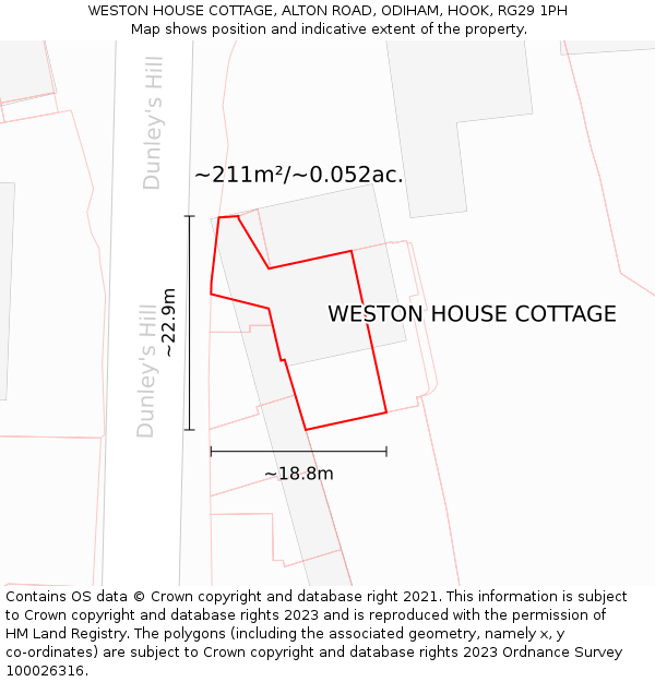 WESTON HOUSE COTTAGE, ALTON ROAD, ODIHAM, HOOK, RG29 1PH: Plot and title map