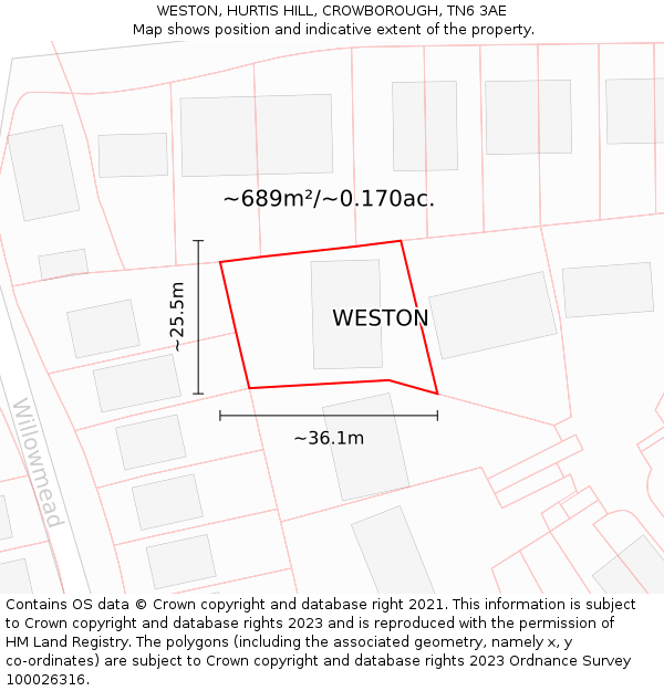 WESTON, HURTIS HILL, CROWBOROUGH, TN6 3AE: Plot and title map