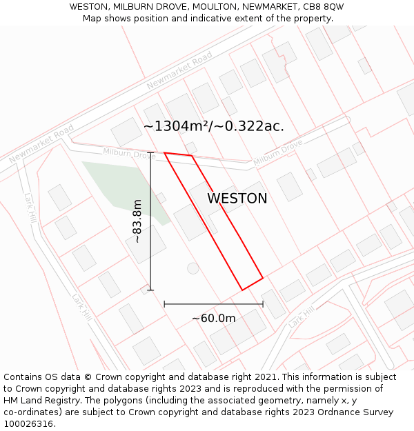 WESTON, MILBURN DROVE, MOULTON, NEWMARKET, CB8 8QW: Plot and title map