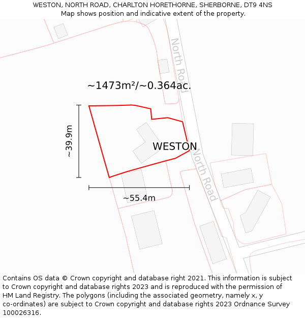 WESTON, NORTH ROAD, CHARLTON HORETHORNE, SHERBORNE, DT9 4NS: Plot and title map