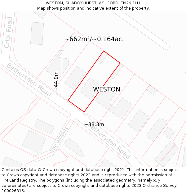 WESTON, SHADOXHURST, ASHFORD, TN26 1LH: Plot and title map