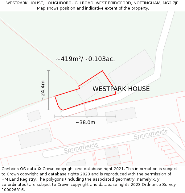 WESTPARK HOUSE, LOUGHBOROUGH ROAD, WEST BRIDGFORD, NOTTINGHAM, NG2 7JE: Plot and title map