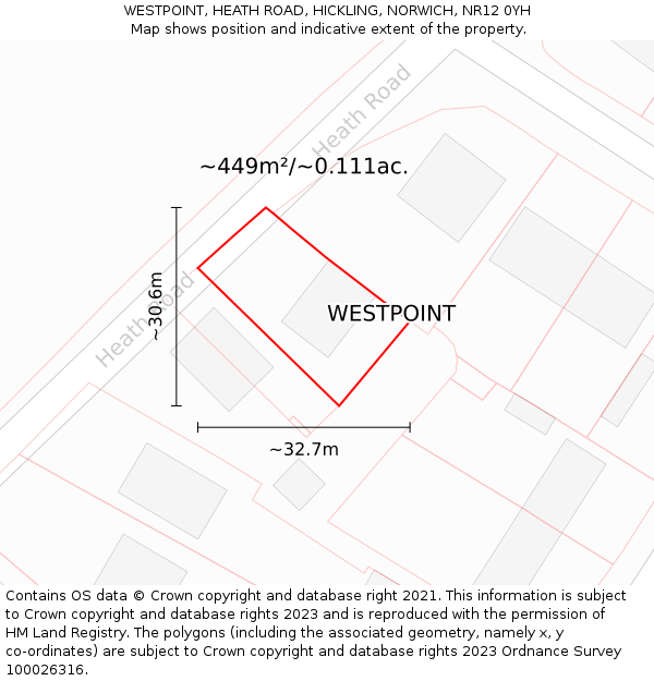 WESTPOINT, HEATH ROAD, HICKLING, NORWICH, NR12 0YH: Plot and title map
