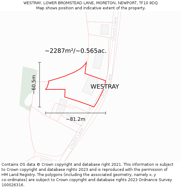 WESTRAY, LOWER BROMSTEAD LANE, MORETON, NEWPORT, TF10 9DQ: Plot and title map