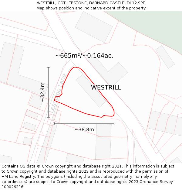 WESTRILL, COTHERSTONE, BARNARD CASTLE, DL12 9PF: Plot and title map