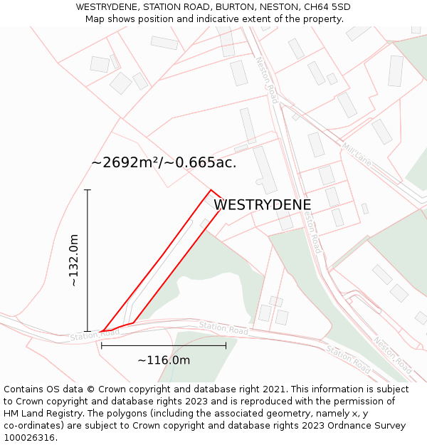 WESTRYDENE, STATION ROAD, BURTON, NESTON, CH64 5SD: Plot and title map