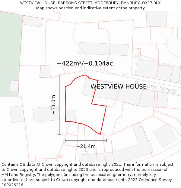 WESTVIEW HOUSE, PARSONS STREET, ADDERBURY, BANBURY, OX17 3LX: Plot and title map