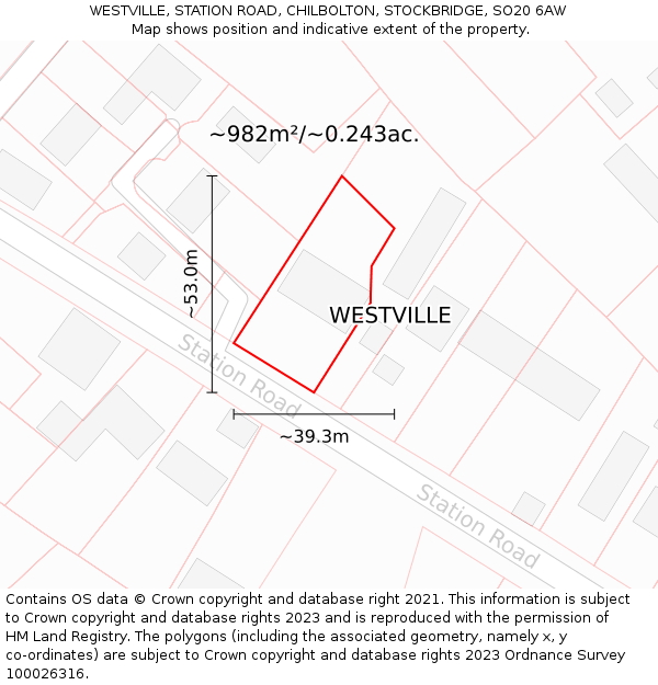 WESTVILLE, STATION ROAD, CHILBOLTON, STOCKBRIDGE, SO20 6AW: Plot and title map