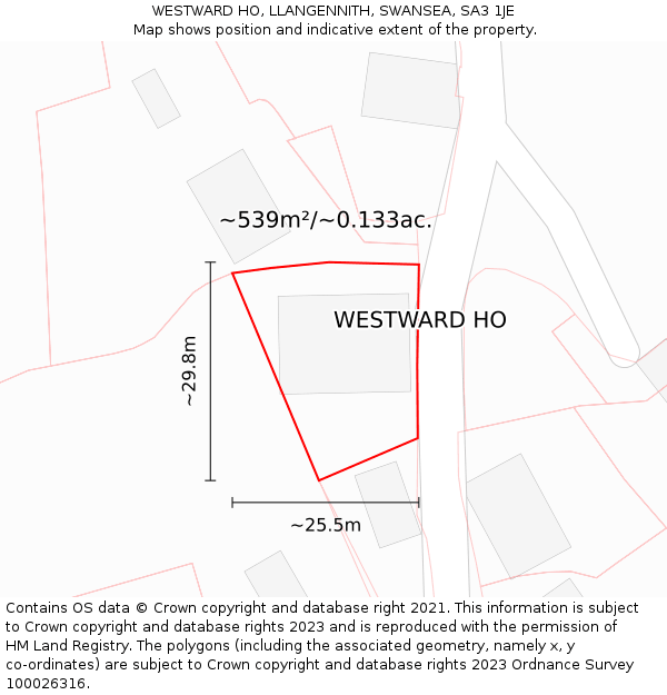 WESTWARD HO, LLANGENNITH, SWANSEA, SA3 1JE: Plot and title map