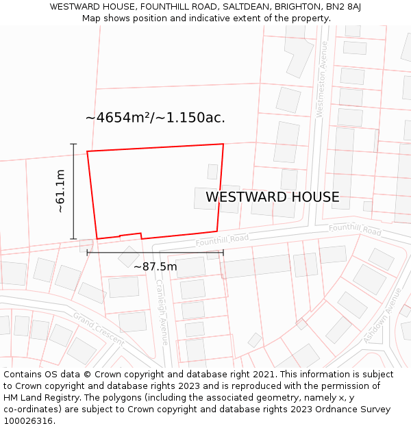 WESTWARD HOUSE, FOUNTHILL ROAD, SALTDEAN, BRIGHTON, BN2 8AJ: Plot and title map