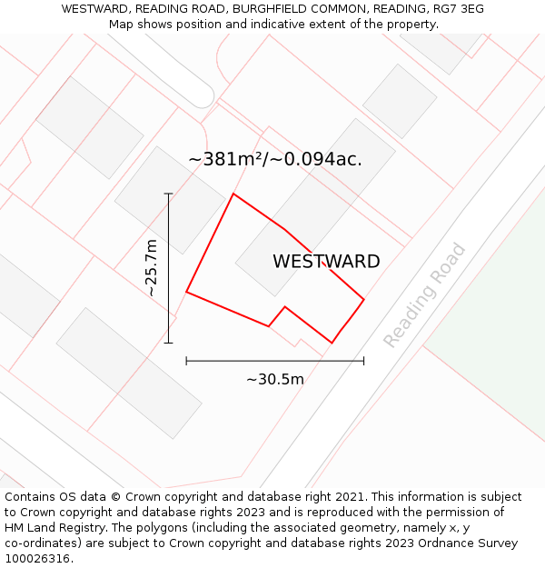 WESTWARD, READING ROAD, BURGHFIELD COMMON, READING, RG7 3EG: Plot and title map