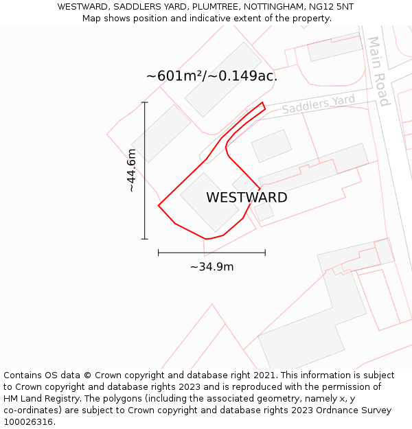 WESTWARD, SADDLERS YARD, PLUMTREE, NOTTINGHAM, NG12 5NT: Plot and title map