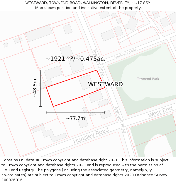 WESTWARD, TOWNEND ROAD, WALKINGTON, BEVERLEY, HU17 8SY: Plot and title map