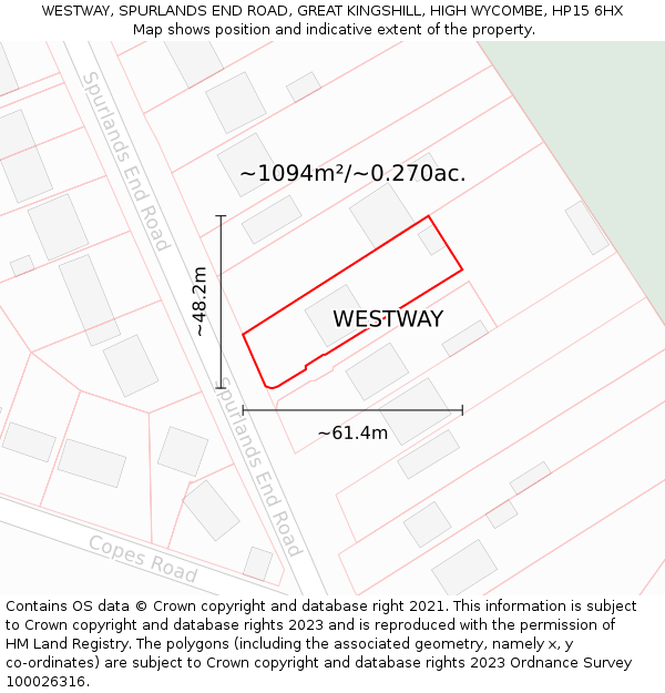 WESTWAY, SPURLANDS END ROAD, GREAT KINGSHILL, HIGH WYCOMBE, HP15 6HX: Plot and title map