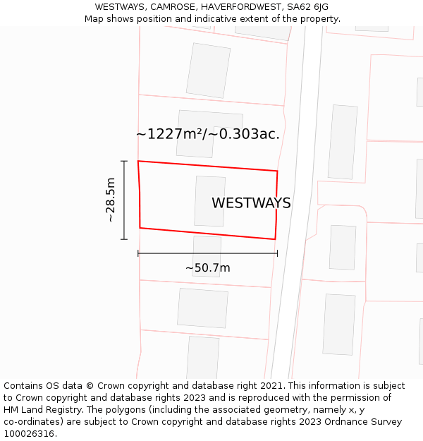 WESTWAYS, CAMROSE, HAVERFORDWEST, SA62 6JG: Plot and title map