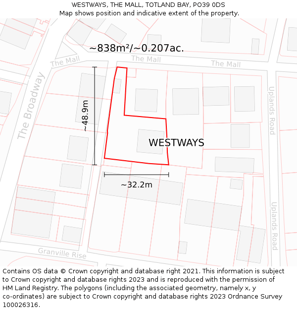 WESTWAYS, THE MALL, TOTLAND BAY, PO39 0DS: Plot and title map