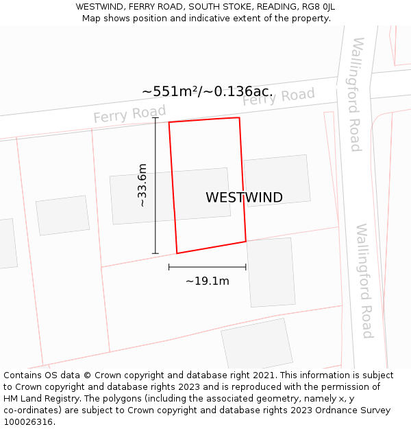 WESTWIND, FERRY ROAD, SOUTH STOKE, READING, RG8 0JL: Plot and title map