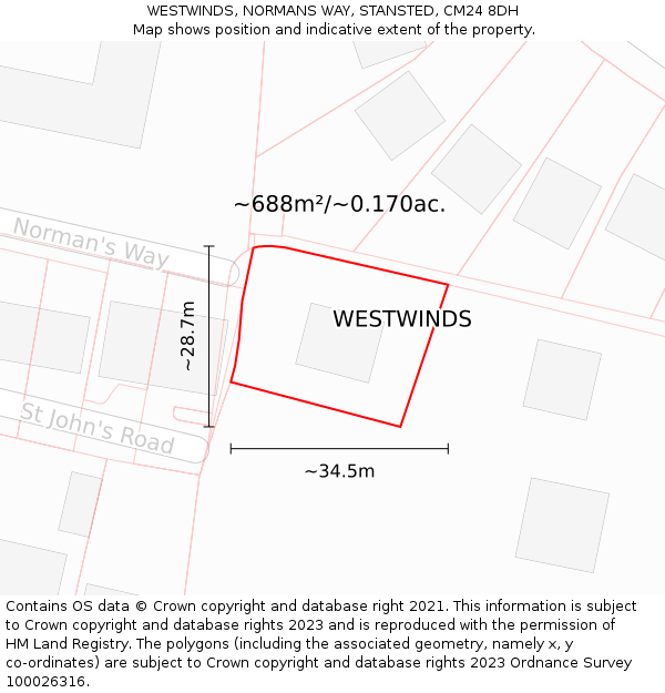 WESTWINDS, NORMANS WAY, STANSTED, CM24 8DH: Plot and title map