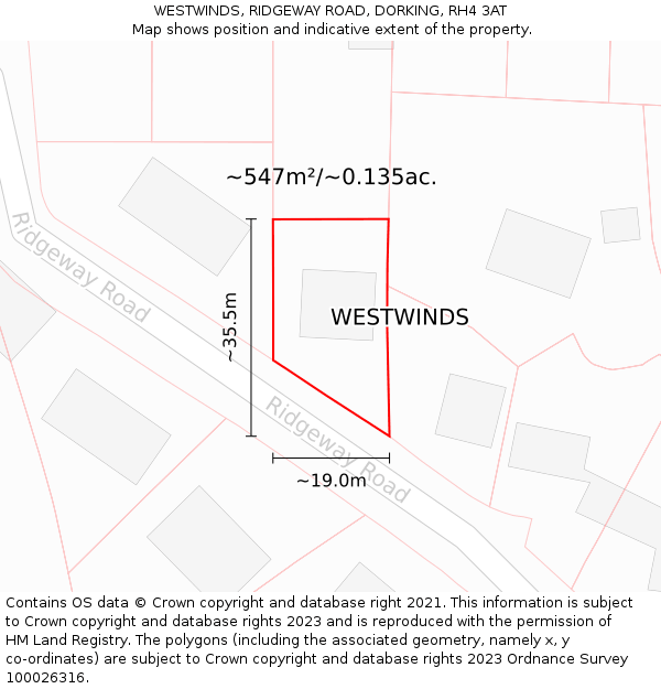 WESTWINDS, RIDGEWAY ROAD, DORKING, RH4 3AT: Plot and title map