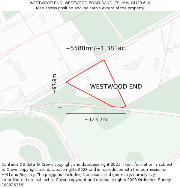 WESTWOOD END, WESTWOOD ROAD, WINDLESHAM, GU20 6LX: Plot and title map