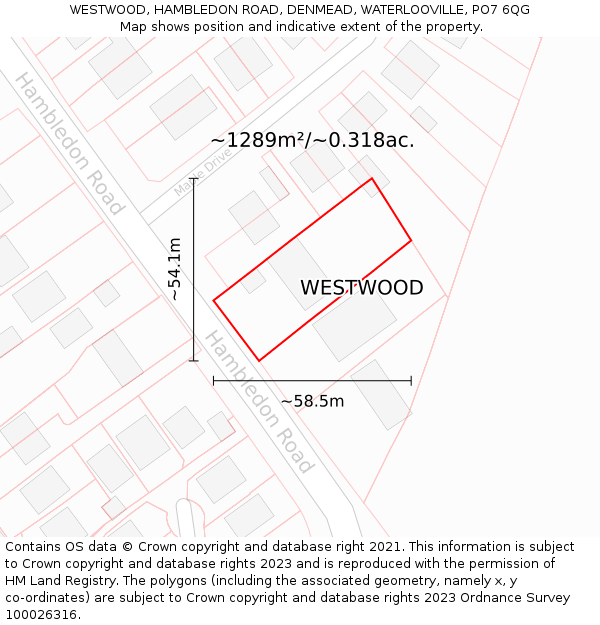 WESTWOOD, HAMBLEDON ROAD, DENMEAD, WATERLOOVILLE, PO7 6QG: Plot and title map