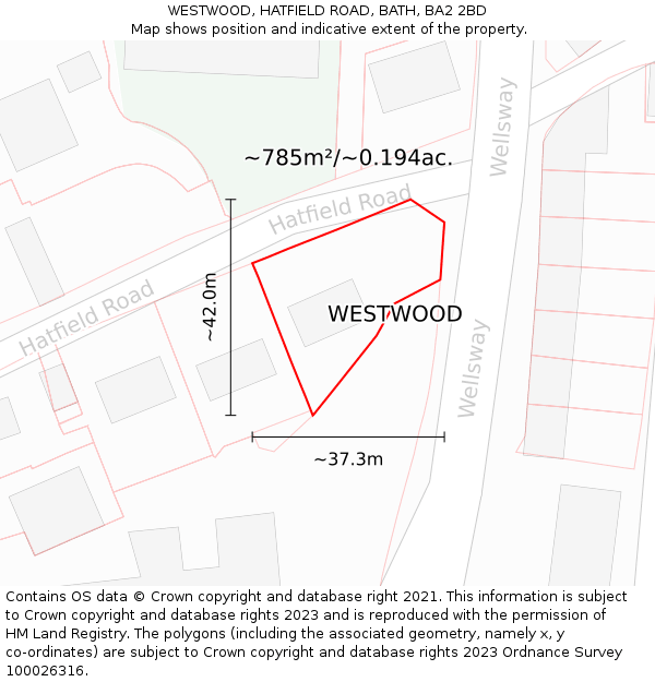 WESTWOOD, HATFIELD ROAD, BATH, BA2 2BD: Plot and title map