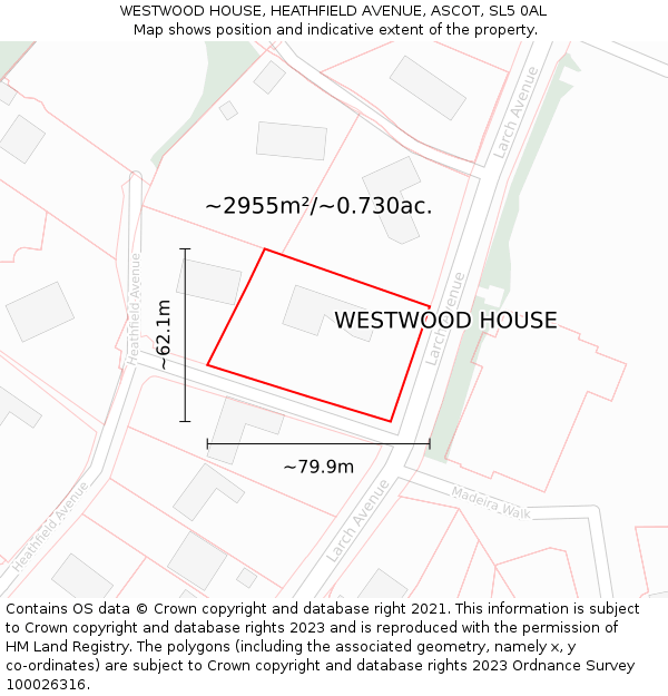 WESTWOOD HOUSE, HEATHFIELD AVENUE, ASCOT, SL5 0AL: Plot and title map