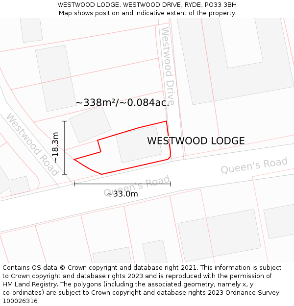 WESTWOOD LODGE, WESTWOOD DRIVE, RYDE, PO33 3BH: Plot and title map