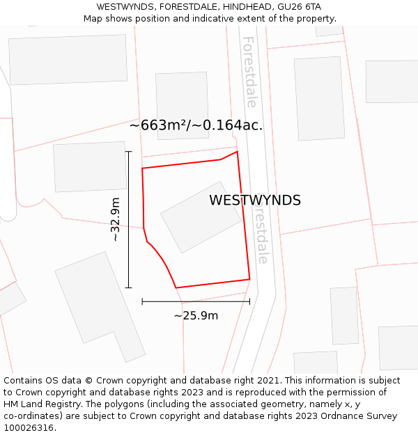 WESTWYNDS, FORESTDALE, HINDHEAD, GU26 6TA: Plot and title map