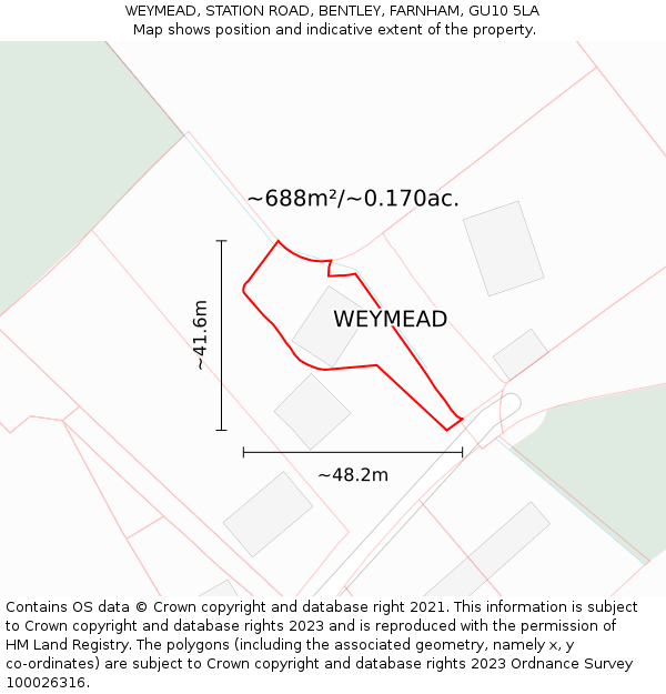 WEYMEAD, STATION ROAD, BENTLEY, FARNHAM, GU10 5LA: Plot and title map