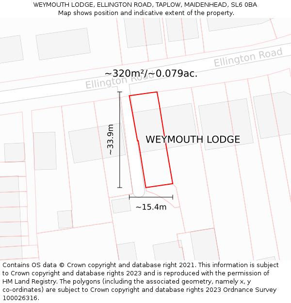 WEYMOUTH LODGE, ELLINGTON ROAD, TAPLOW, MAIDENHEAD, SL6 0BA: Plot and title map