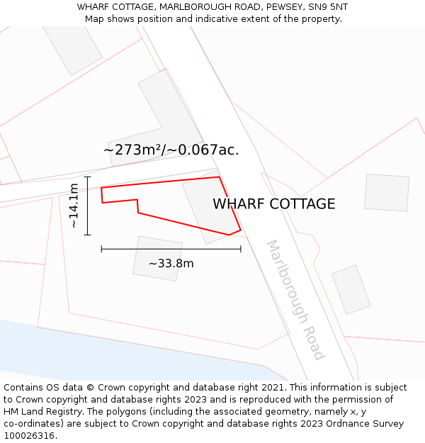 WHARF COTTAGE, MARLBOROUGH ROAD, PEWSEY, SN9 5NT: Plot and title map